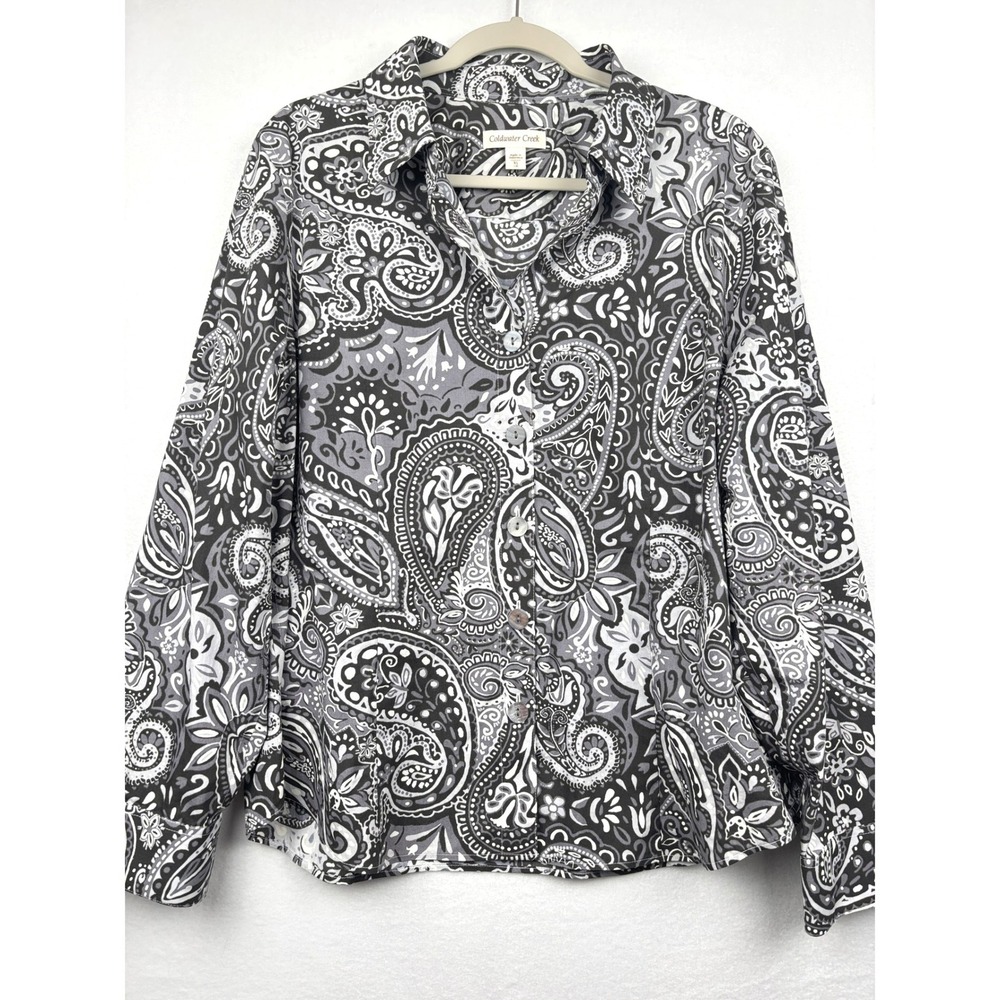 Coldwater Creek Womens XL‎ Paisley Cotton Button Down Shirt Long Sleeve